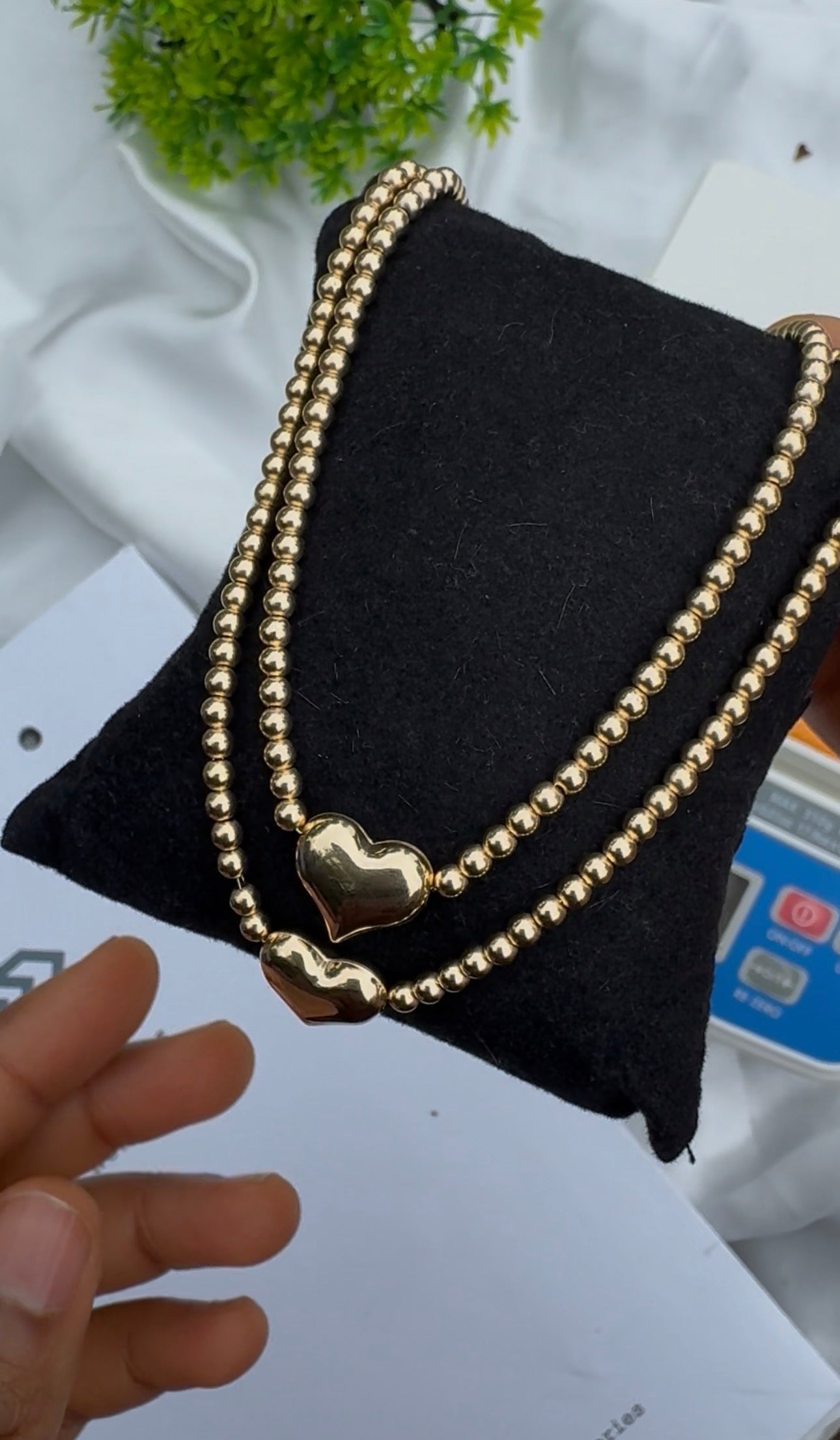 Deegab 18 Karat Pure Gold Instant Ball Heart Chain Necklace 18 Inches