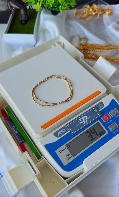 18 Karat Solid Gold Diamond Cut Ball Bracelet | Stretchable Bangle | Big Wrist