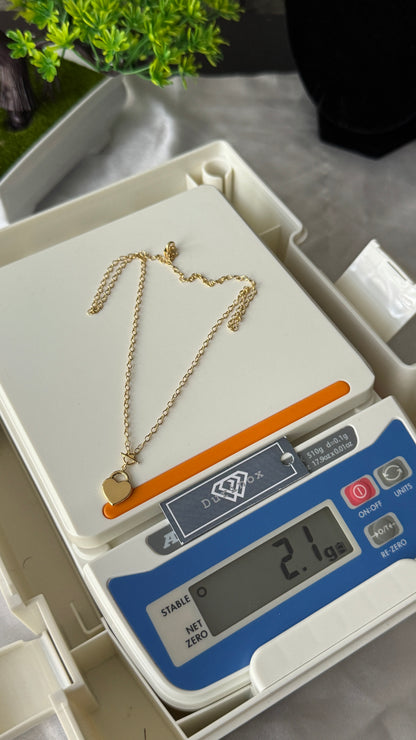 18K Solid Gold Heart Padlock & Toggle Clasp Chain Necklace (2.1g) | 18 Inches