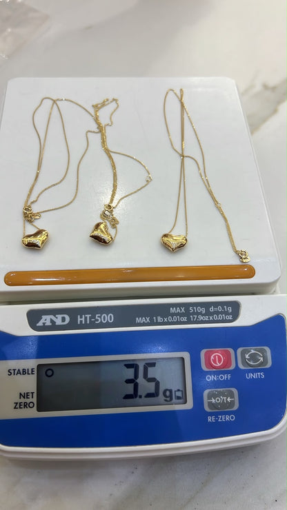 18K Solid Gold Dainty Heart Chain Necklace | Super Lightweight | 18 Inches | 1.2g
