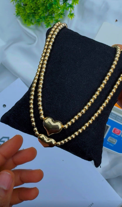 Deegab 18 Karat Pure Gold Instant Ball Heart Chain Necklace 18 Inches