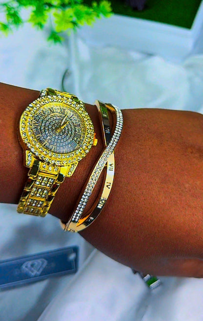 Diiddam Quality 2pc Fashion Wristwatch & Bracelet Set Quartz Watches For Women