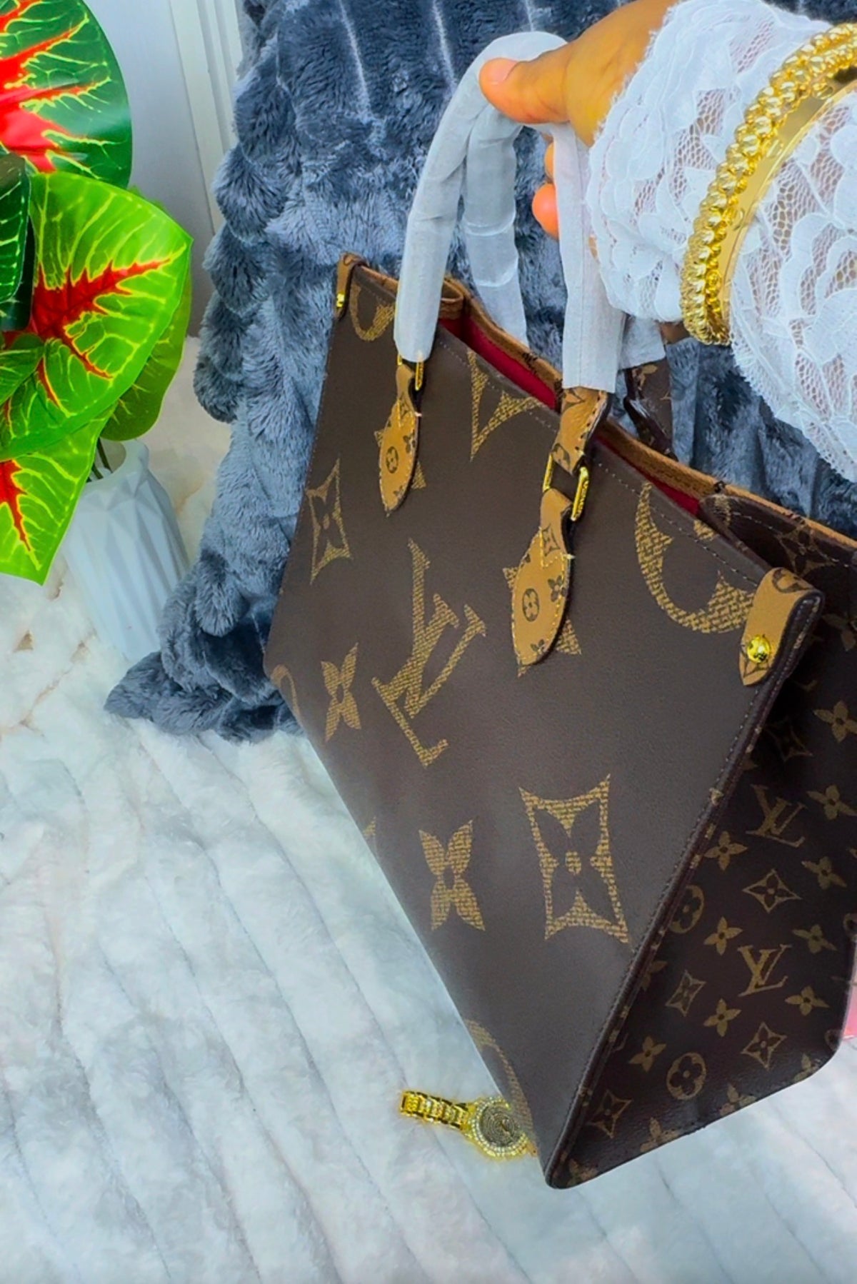 Monogram Big Structured Genuine Leather Tote Bag | LASi016