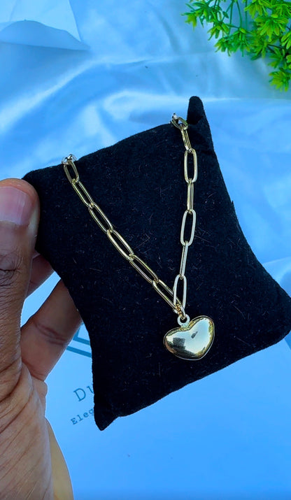 18ct Real Gold Paper Clip Heart Instant Chain Necklace- 3.7g | 18 Inches