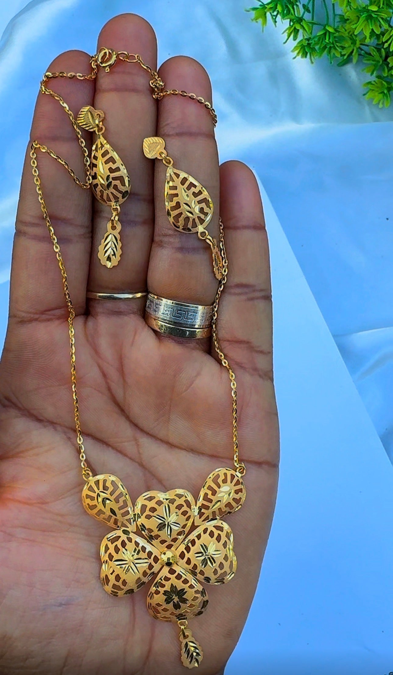 21K Solid Gold Earrings & Necklace Jewellery Set | 6.8g