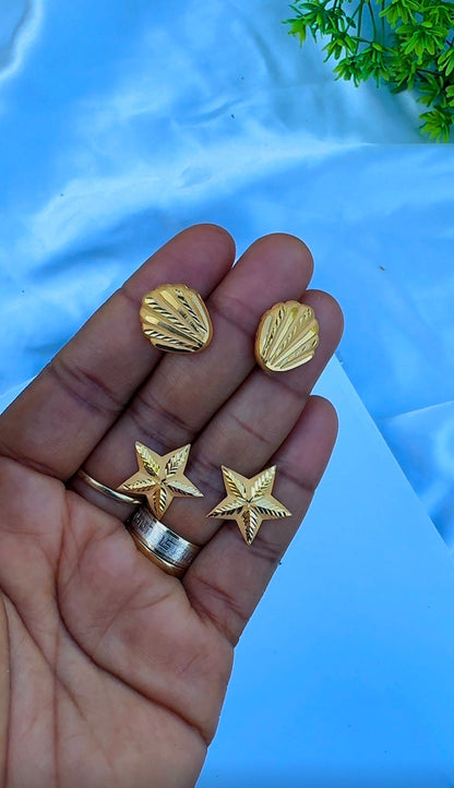 21 Karat Solid Gold Clam Stud Earrings | 1.9g