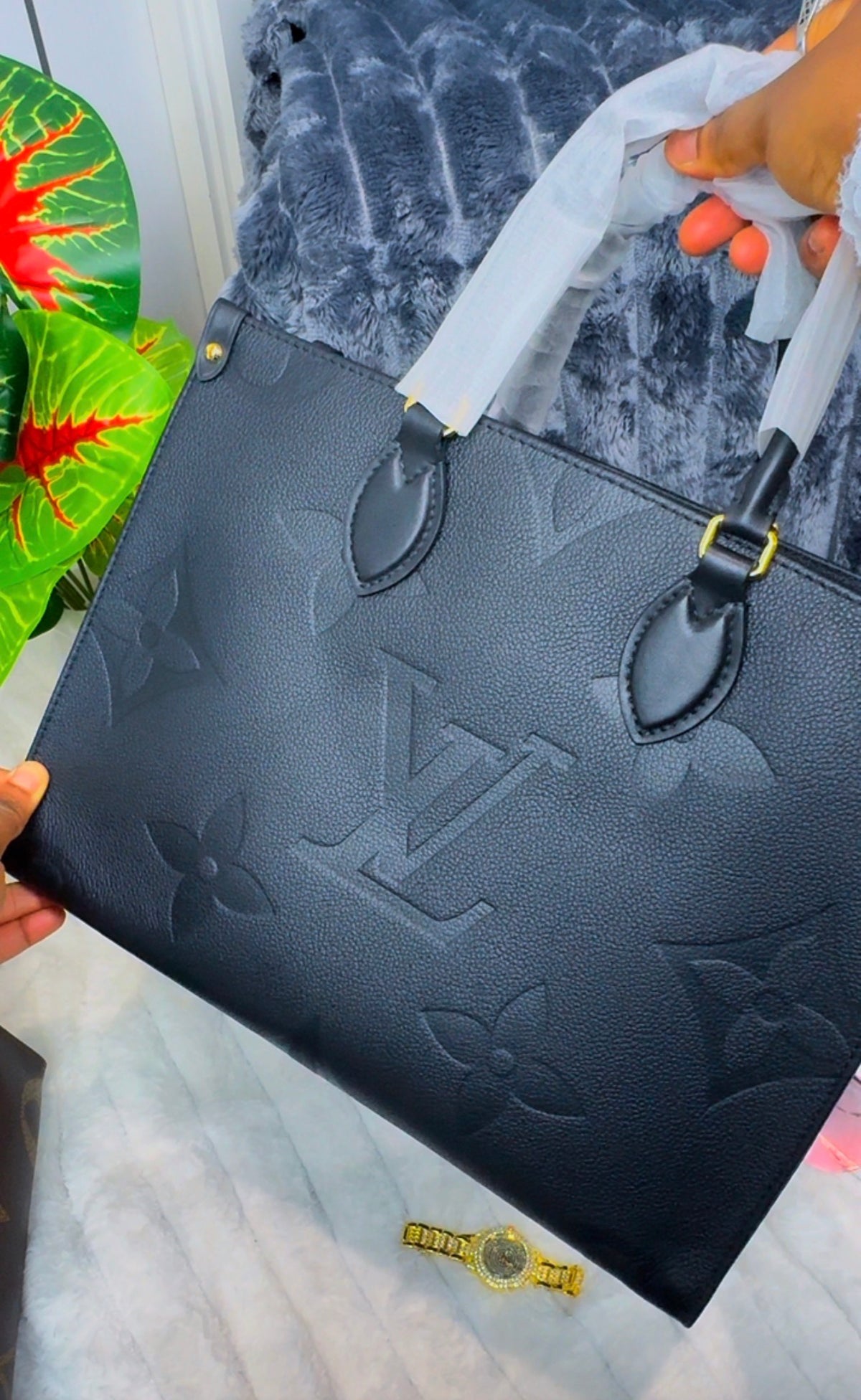 Monogram Big Structured Genuine Leather Tote Bag | LASi016