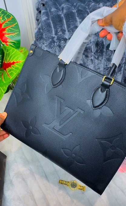 Monogram Big Structured Genuine Leather Tote Bag | LASi016