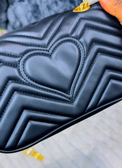Chevron Quilted Flap Bag, Mini Calfskin Shoulder Bag, Heart Stitched Crossbody Bag - LASi004