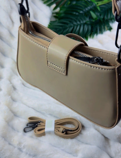Women’s Nude Leather Dual-Handle Shoulder Bag | LARYZ Everyday 058 | Small