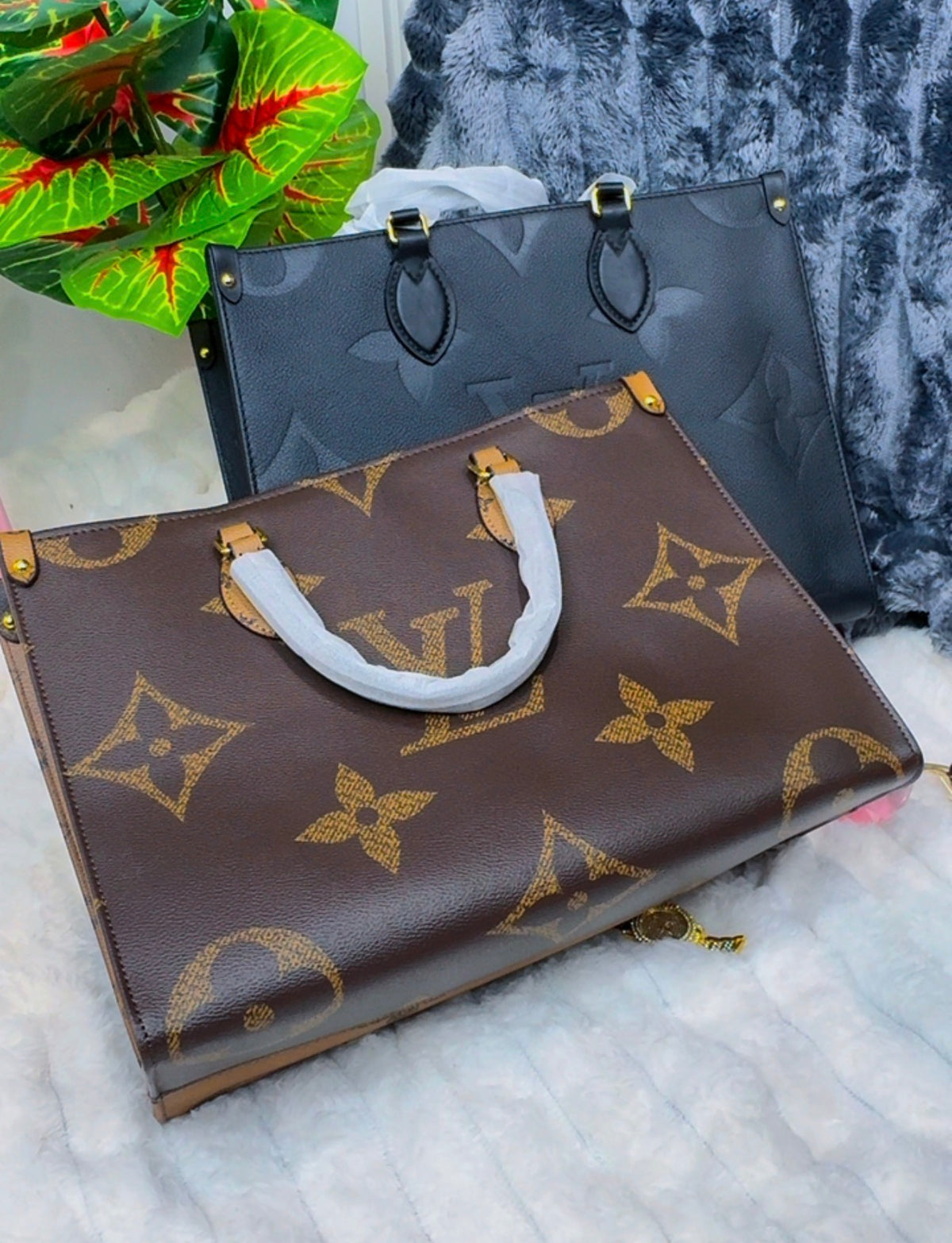 Monogram Big Structured Genuine Leather Tote Bag | LASi016