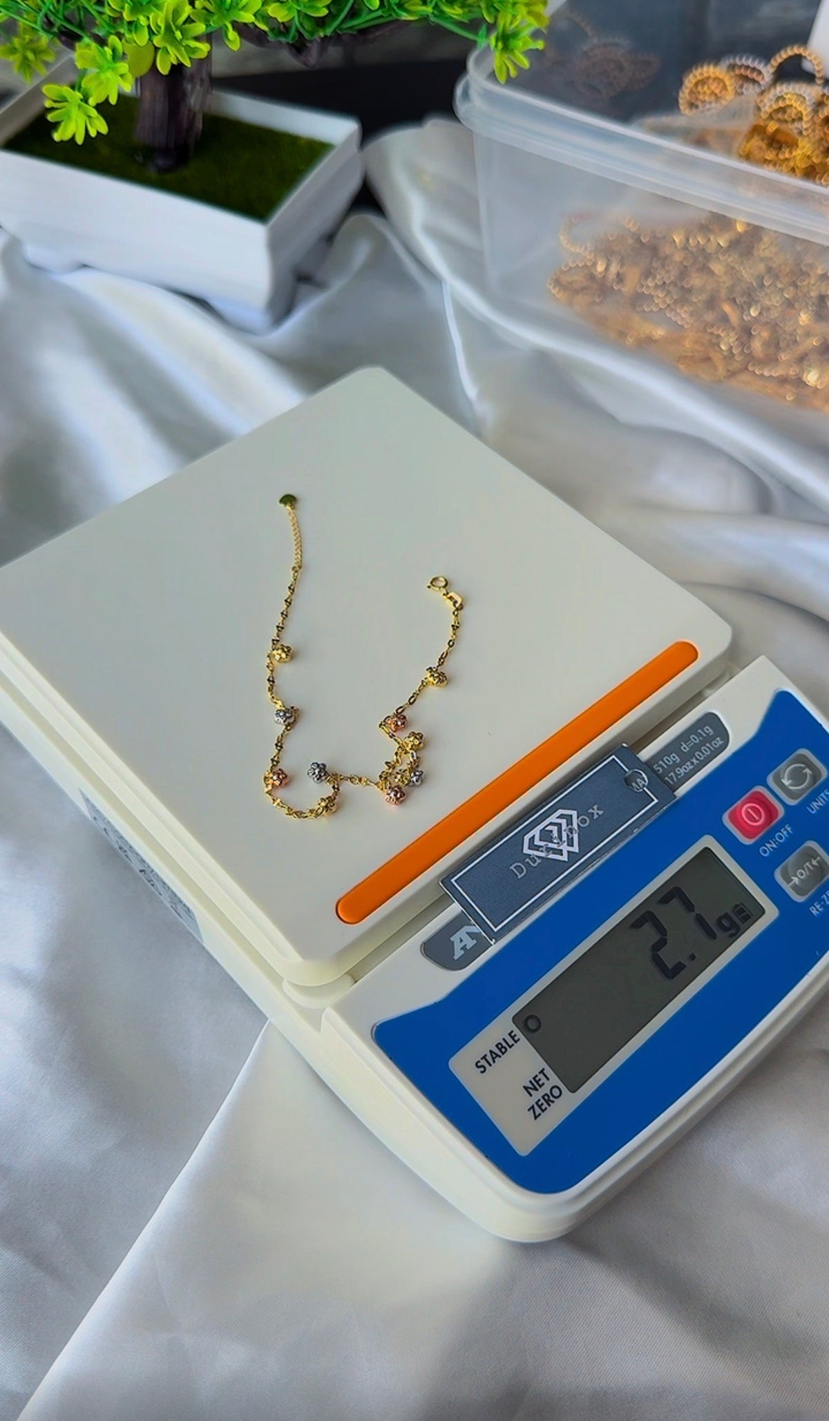 18ct Solid Gold 3-Tone Charm Anklet | 10 Inches | 2.4g