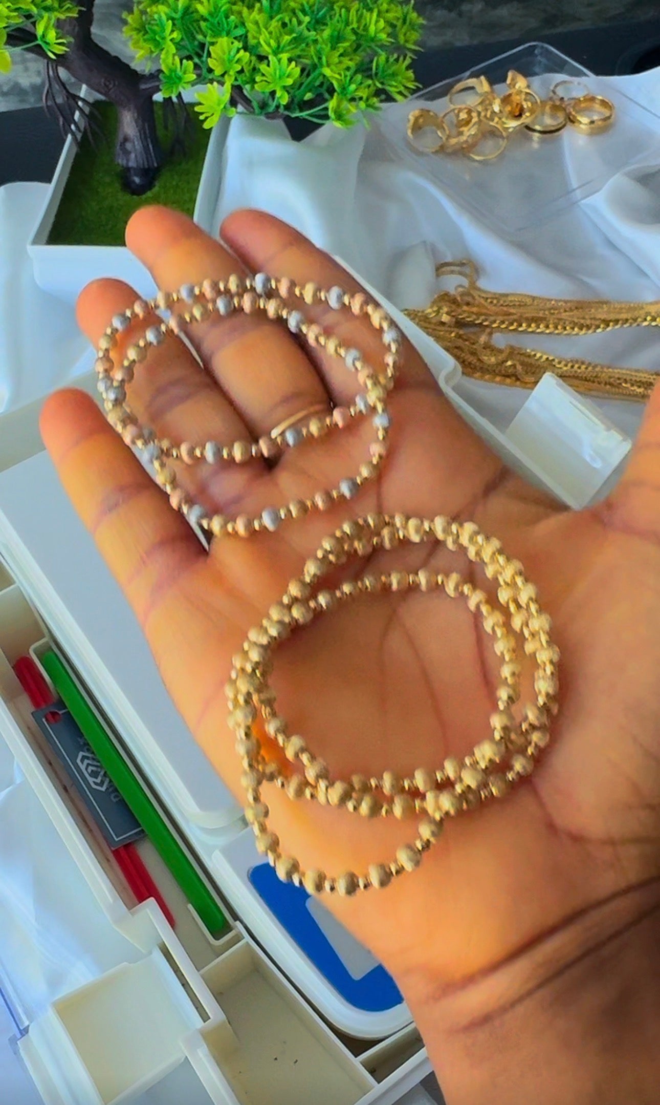18K Solid Gold Ball Bracelets | Stretchable Bangles | 2.2g (Extra) | Small - Medium Wrist