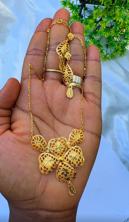 21K Solid Gold Earrings & Necklace Jewellery Set | 6.8g