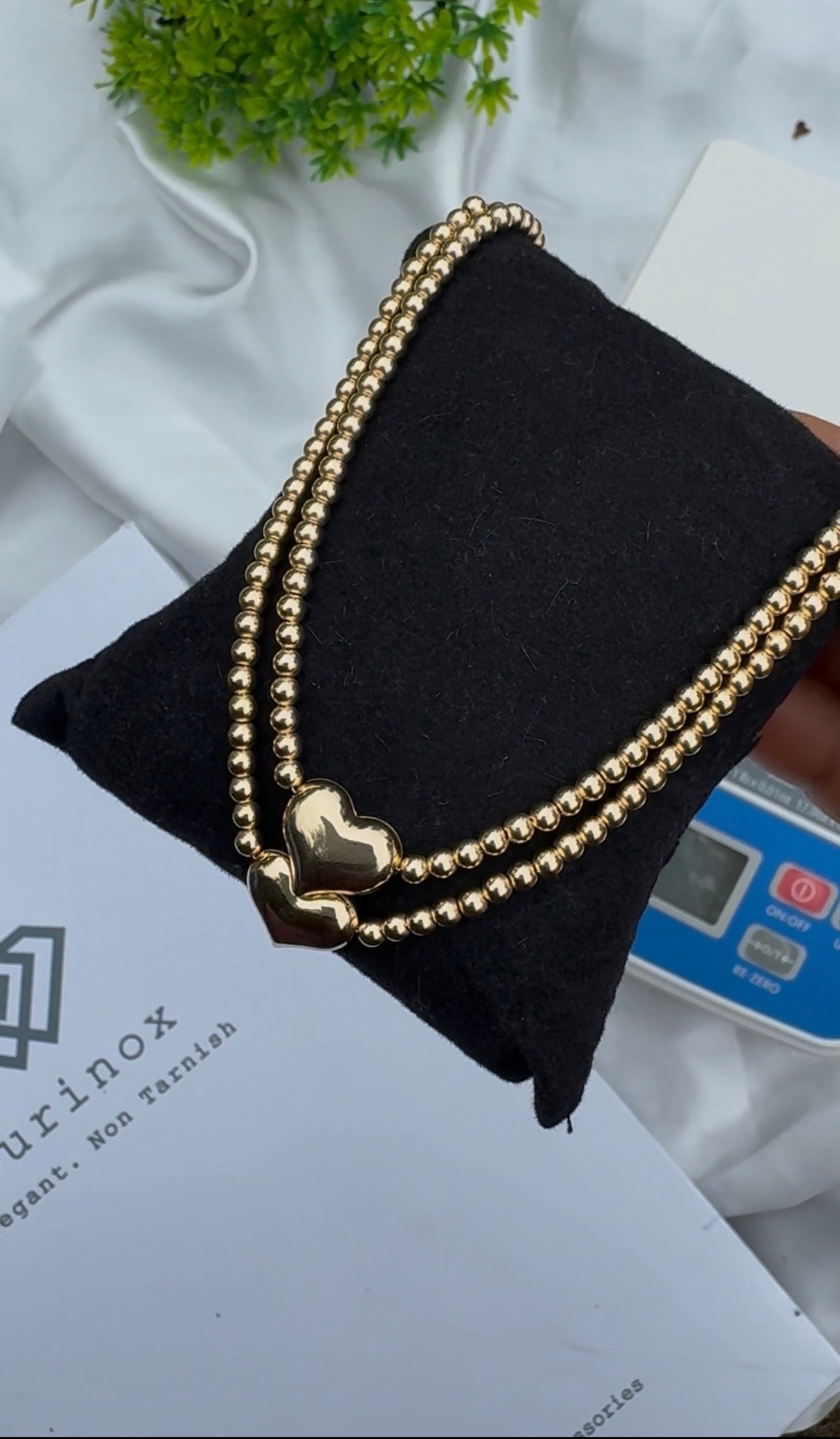 Deegab 18 Karat Pure Gold Instant Ball Heart Chain Necklace 18 Inches