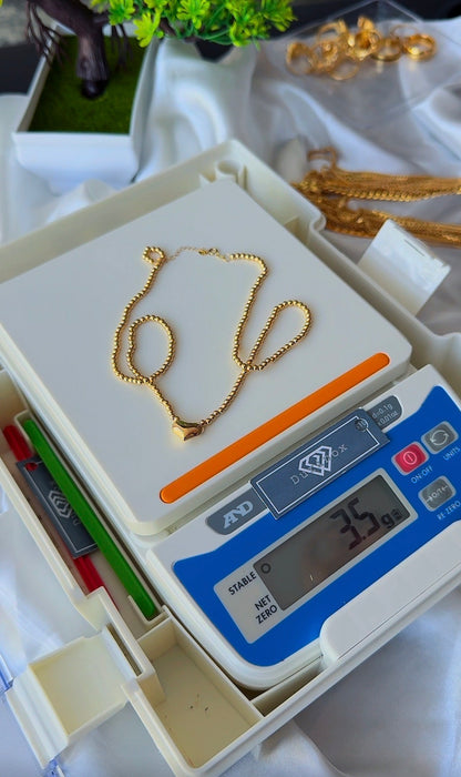18 Karat Solid Gold Instant Ball Heart Chain Necklace 18 Inches