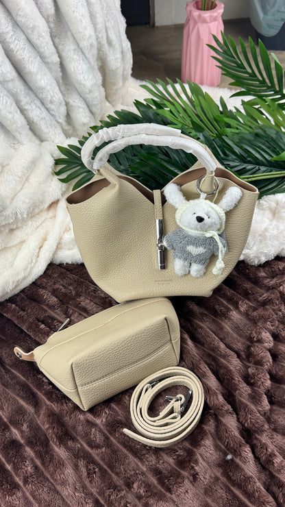 Biege Slouchy 3-in-1 Bucket Bag with Bunny Bag Charm | LARYZ Everyday - 043 | Medium