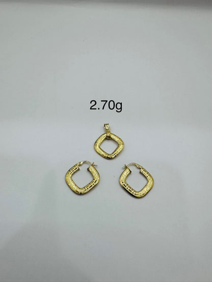 Degarh 18Karat Solid Gold Hoop Earrings & Pendant Jewellery Set