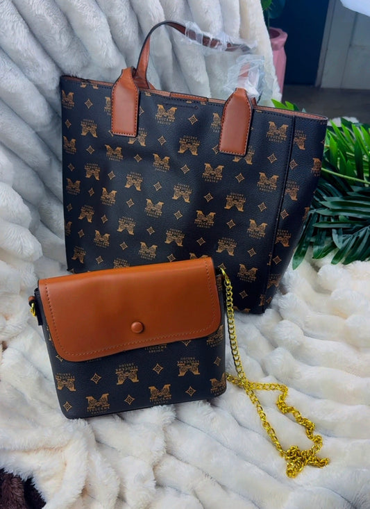 Women's Brown Monogram Pattern Tote Bag  | LARYZ Everyday 040 | Big