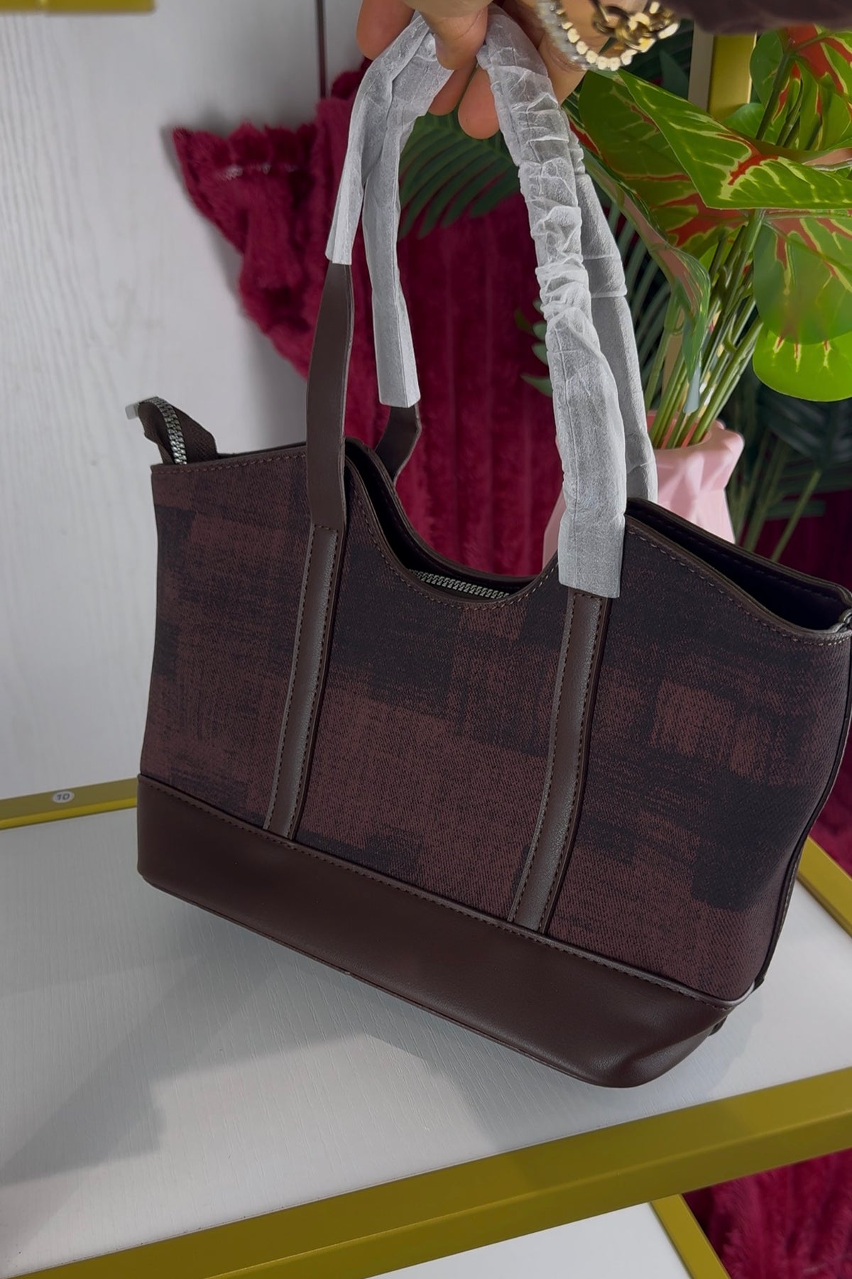 Brown Fabric Patch Handbag | LARYZ Everyday - 030 | Medium