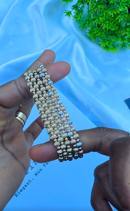 18K Solid Gold Ball Bracelets | Stretchable Bangles | 2.2g (Extra) | Small - Medium Wrist