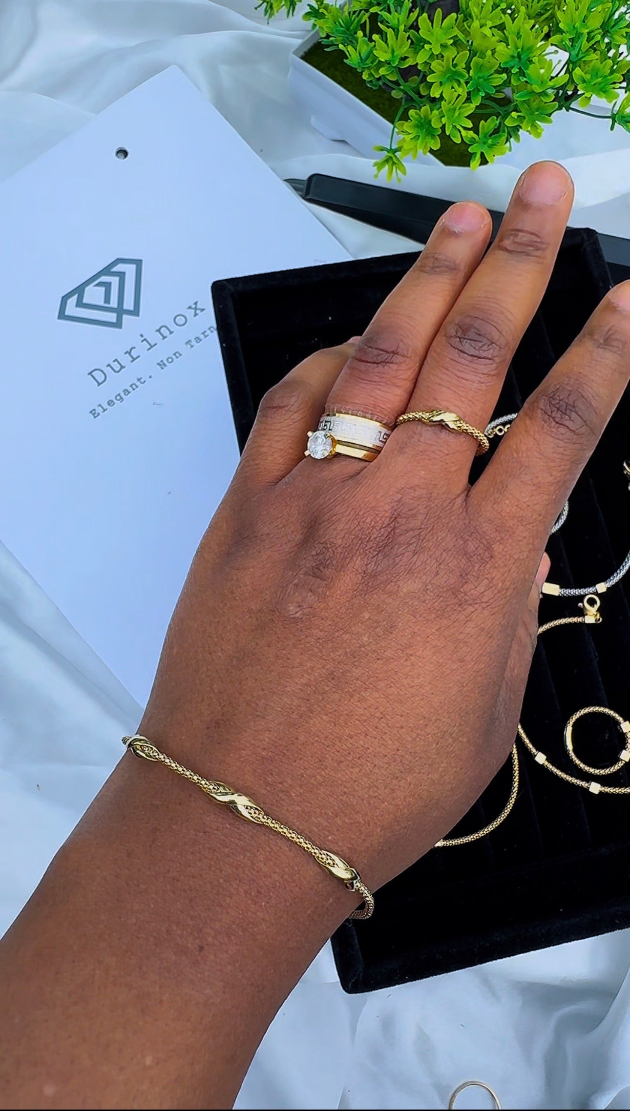 Diigubb 18K Solid Gold(Super Extra) Bangle & Ring Set 8Inches Ring Size 8.5