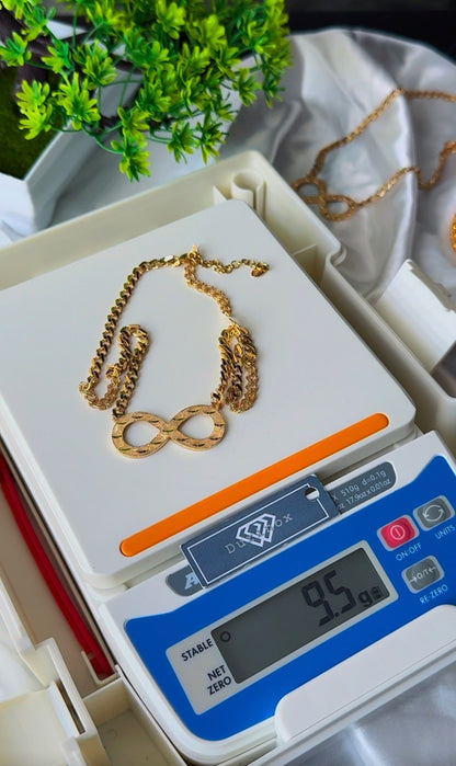 18K Solid Gold Infinity Cuban Chain Necklace - 9.6g