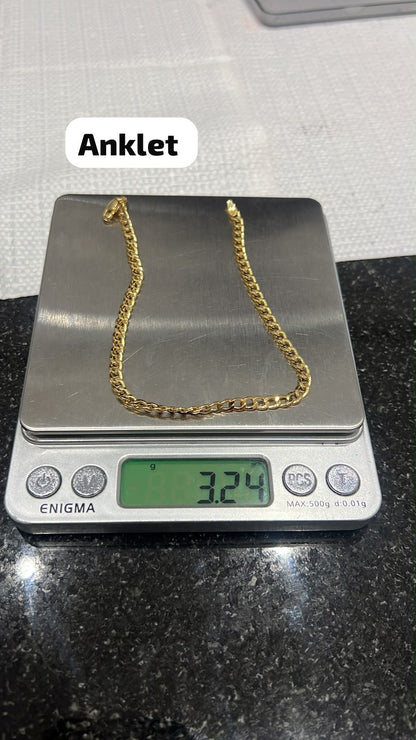 18K Solid Gold Cuban Anklet | 10 Inches | 3.24g