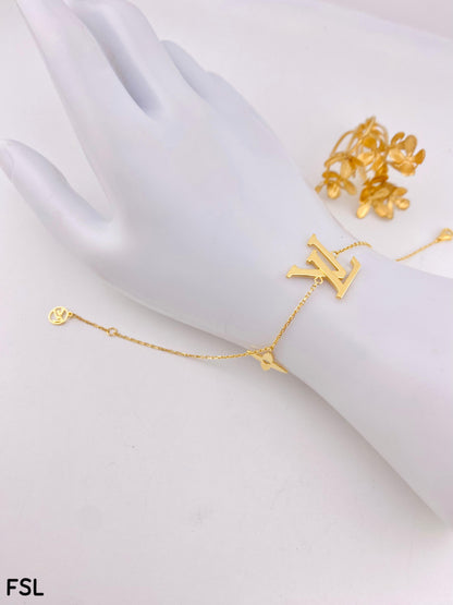 Diigaf 18K Pure Gold Inscribed Bracelets