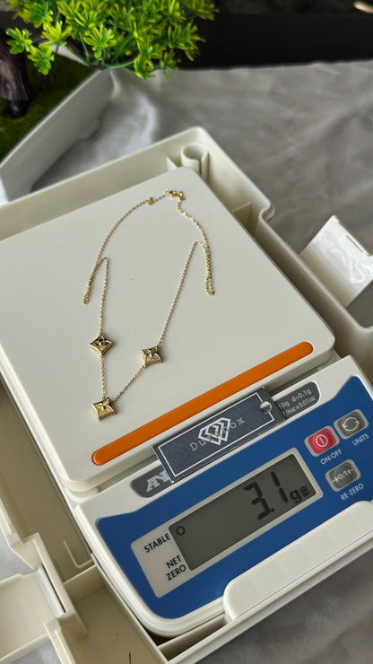 18K Solid Gold 3-Petal Motif Instant Chain Necklace | 3.12g | 17” + 1” (18 Inches)
