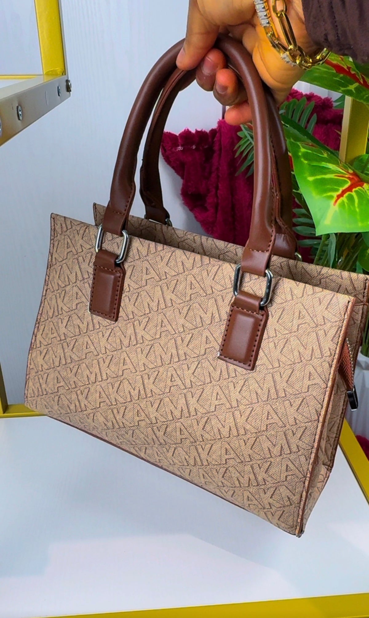 Monogram Canvas Top-Handle Satchel Handbag – Beige & Brown {Medium | Defective} - 010