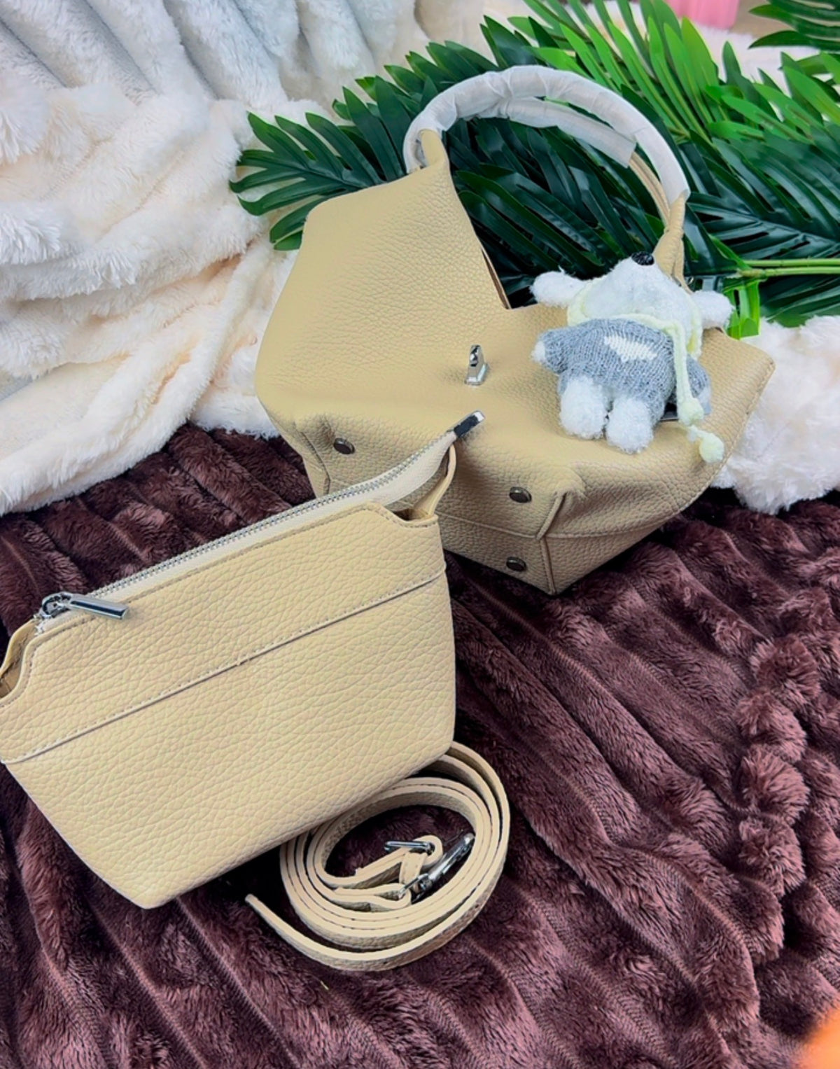 Biege Slouchy 3-in-1 Bucket Bag with Bunny Bag Charm | LARYZ Everyday - 043 | Medium