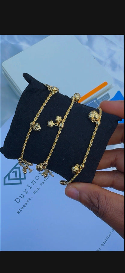 Defax 18K Pure Gold Charm Bracelets 7.5 Inches