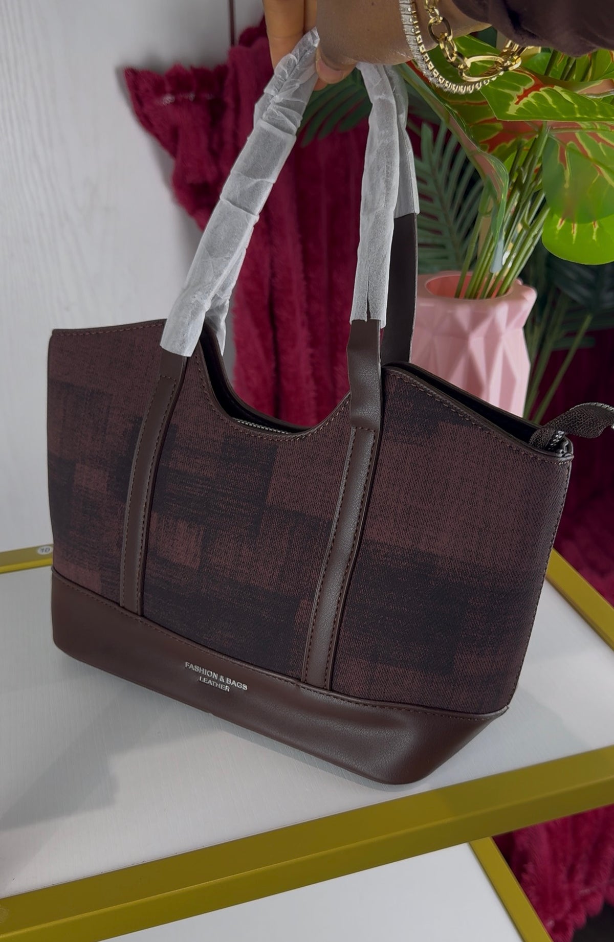 Brown Fabric Patch Handbag | LARYZ Everyday - 030 | Medium