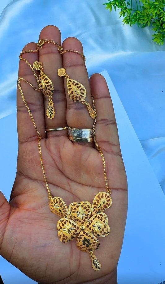 21K Solid Gold Earrings & Necklace Jewellery Set | 6.8g