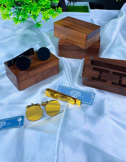 DuriBox Handmade Quality Walnut Wood Cufflinks Box Cufflinks Organizer Engraved Cufflinks & Tie Clip Wood Box Gift Set For Men