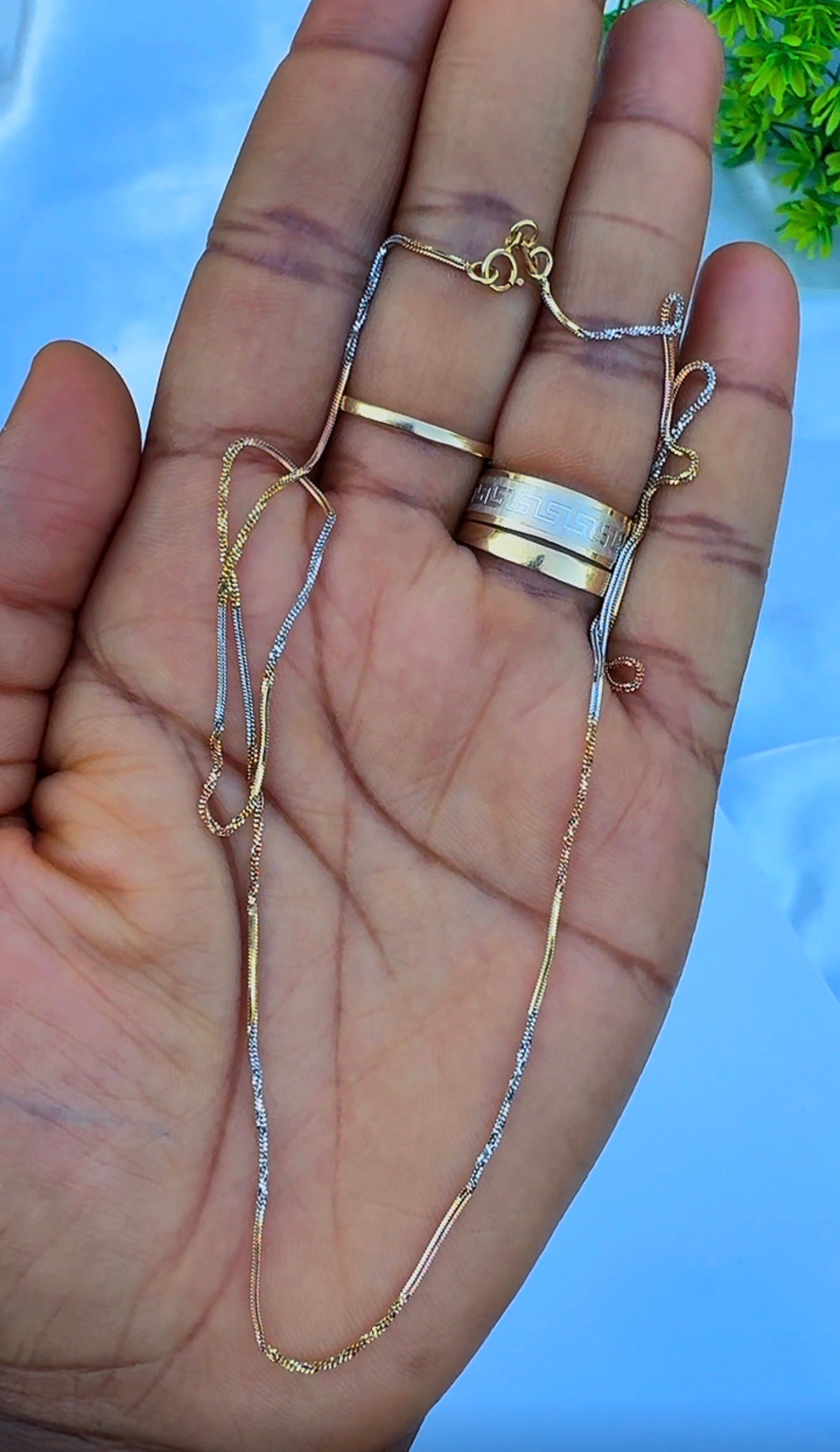 18K Solid Gold (3-Tone) Twisted Singapore Chain Necklace | 18" & 20" Real Gold 3-Tone Gold (2.7 & 3.0g) | Extra