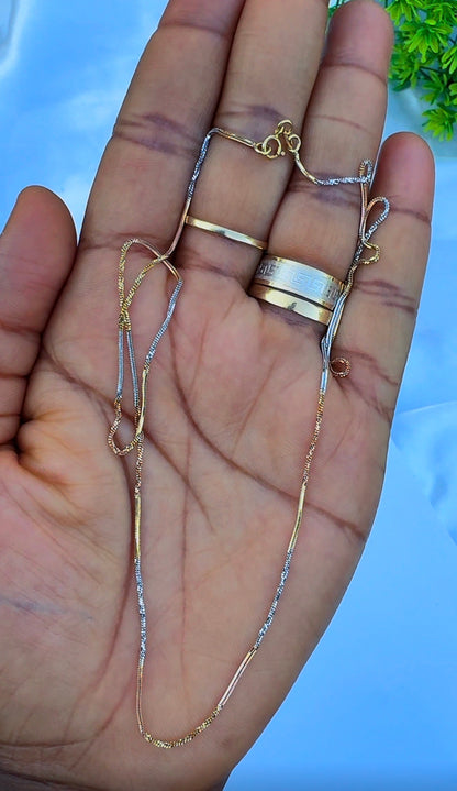 18K Solid Gold (3-Tone) Twisted Singapore Chain Necklace | 18" & 20" Real Gold 3-Tone Gold (2.7 & 3.0g) | Extra