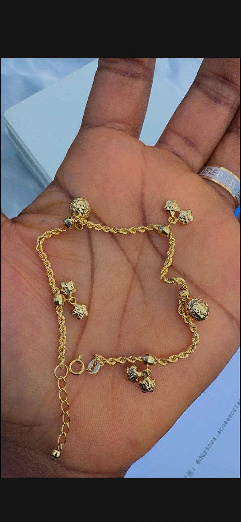 Defax 18K Pure Gold Charm Bracelets 7.5 Inches