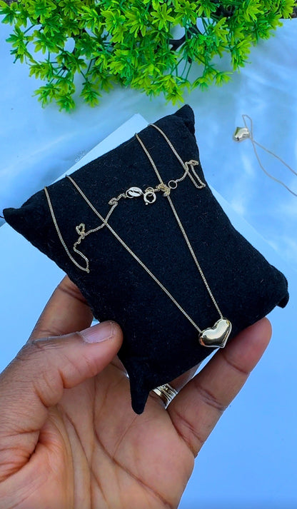 18K Solid Gold Dainty Heart Chain Necklace | Super Lightweight | 18 Inches | 1.2g