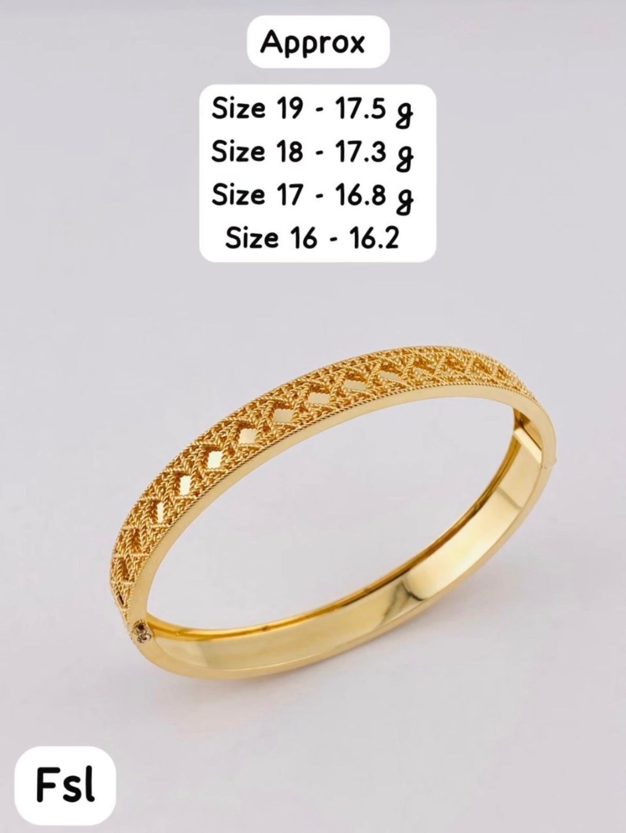 18k Solid Gold Lattice Bangle - Size 19 (11.2g)