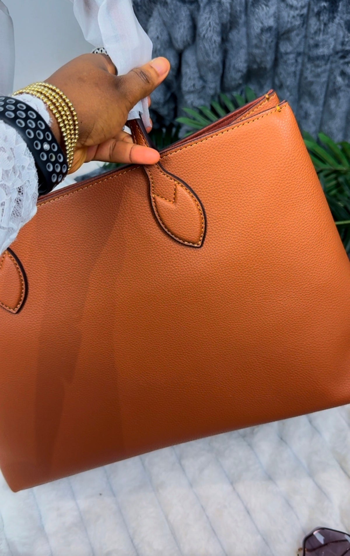 Tan ~ Caramel Soft Calfskin Genuine Leather Big Handbag LASi017