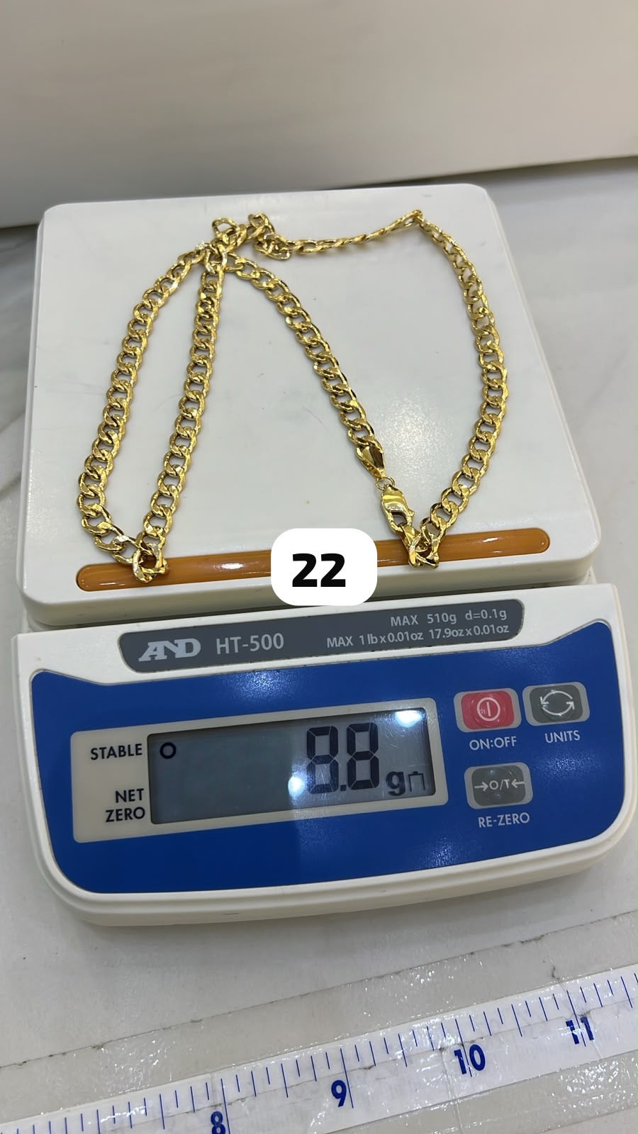 18K Solid Gold Cuban Chain Necklace For Men | 22 Inches | 8.8g
