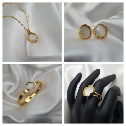 DLux Super Double Electroplated Stainless Steel Jewellery Set - Hypoallergenic Non Tarnish Adjustable One Size Ring 19” Chain