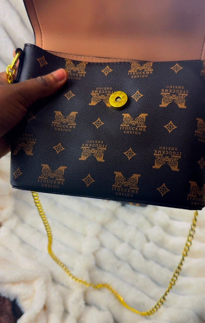 Women's Brown Monogram Pattern Tote Bag  | LARYZ Everyday 040 | Big