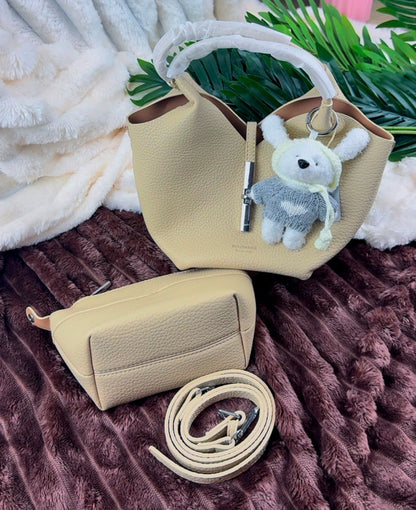 Biege Slouchy 3-in-1 Bucket Bag with Bunny Bag Charm | LARYZ Everyday - 043 | Medium