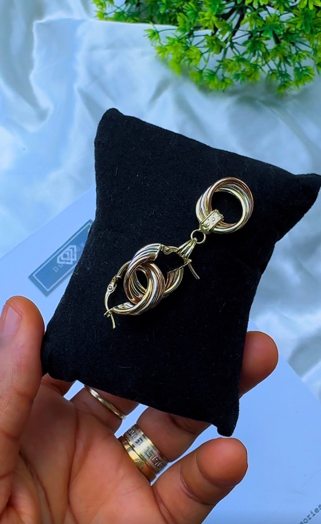 18K Solid Gold Shiny 3-Tone Earrings & Pendant Jewellery Set | 2.6g (Extra)