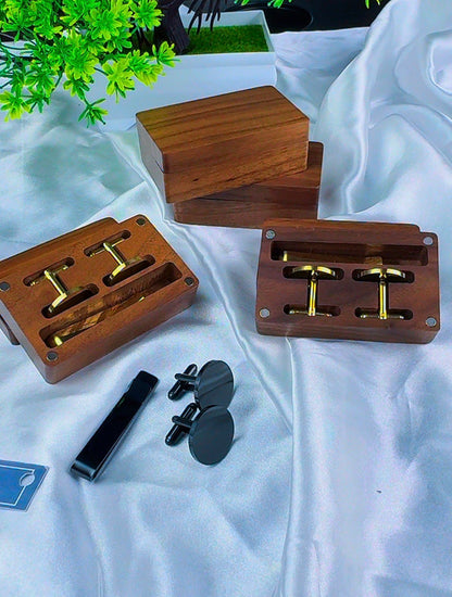 DuriBox Handmade Quality Walnut Wood Cufflinks Box Cufflinks Organizer Engraved Cufflinks & Tie Clip Wood Box Gift Set For Men