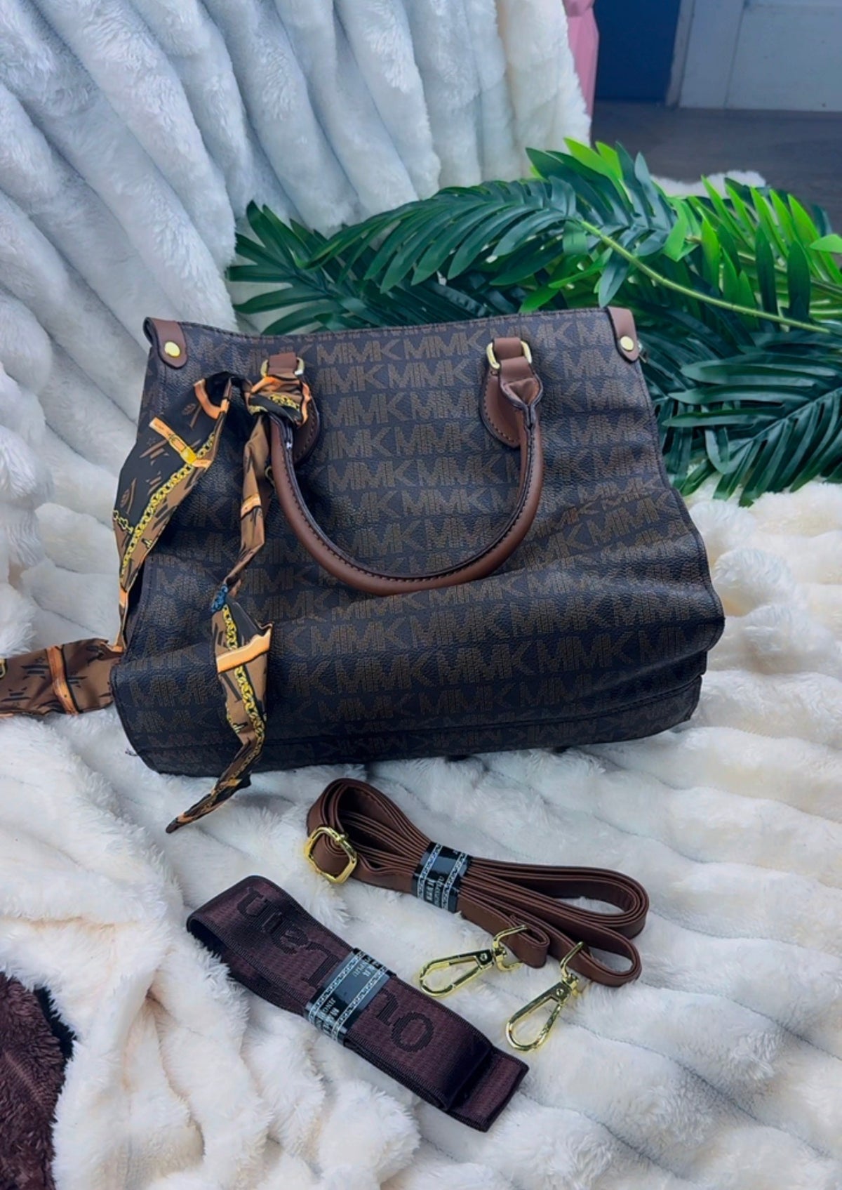 Women's Brown Monogram Pattern Tote Bag  | LARYZ Everyday 042 | Big