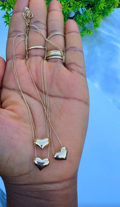 18K Solid Gold Dainty Heart Chain Necklace | Super Lightweight | 18 Inches | 1.2g